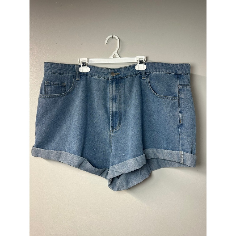 Cider | Light Wash Cuffed Denim Shorts High Waisted | Size 3XL